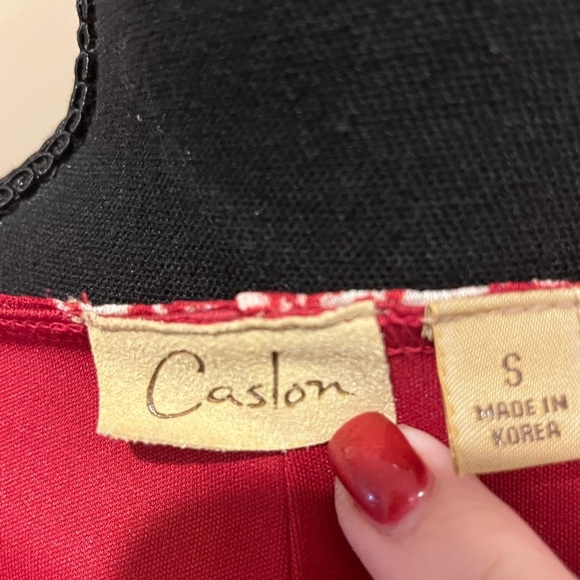 Caslon V-Neck Faux Wrap Dress in Brick Red & Oatmeal, size Small - Picture 4 of 5